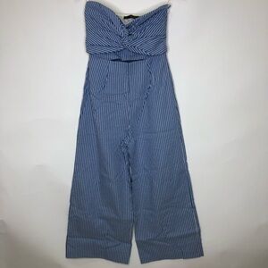 Zara Blue and White Striped Jumpsuit wide leg small